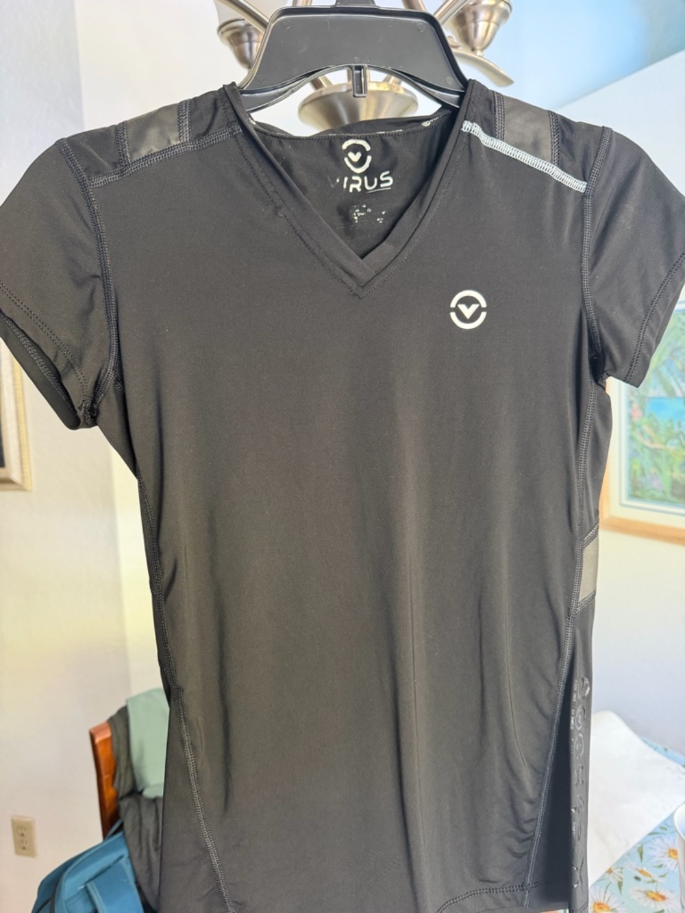 Virus Black V-Neck Performance Tee with White Logo